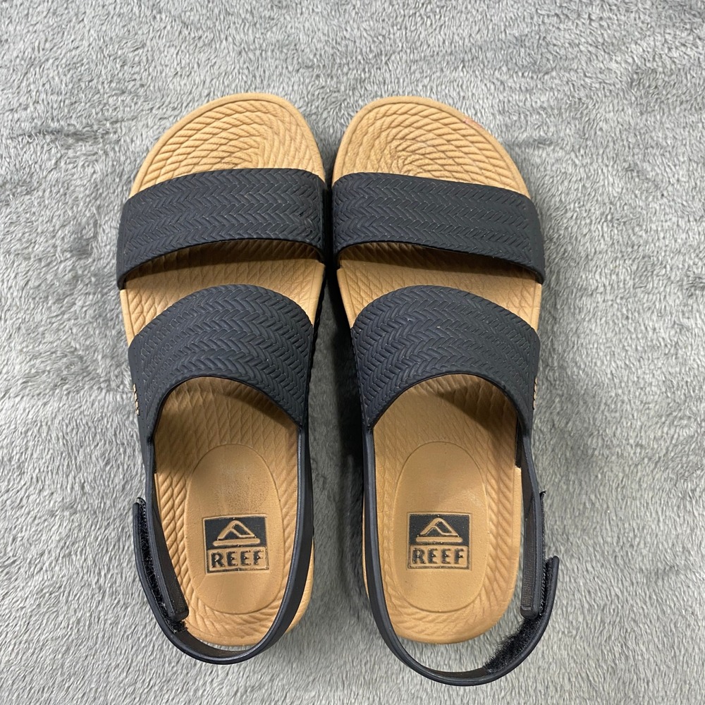 Reef Vista Water Sandals Womens 5 Black Tan Woven Straps Backstrap Boho Beach - Picture 6 of 10